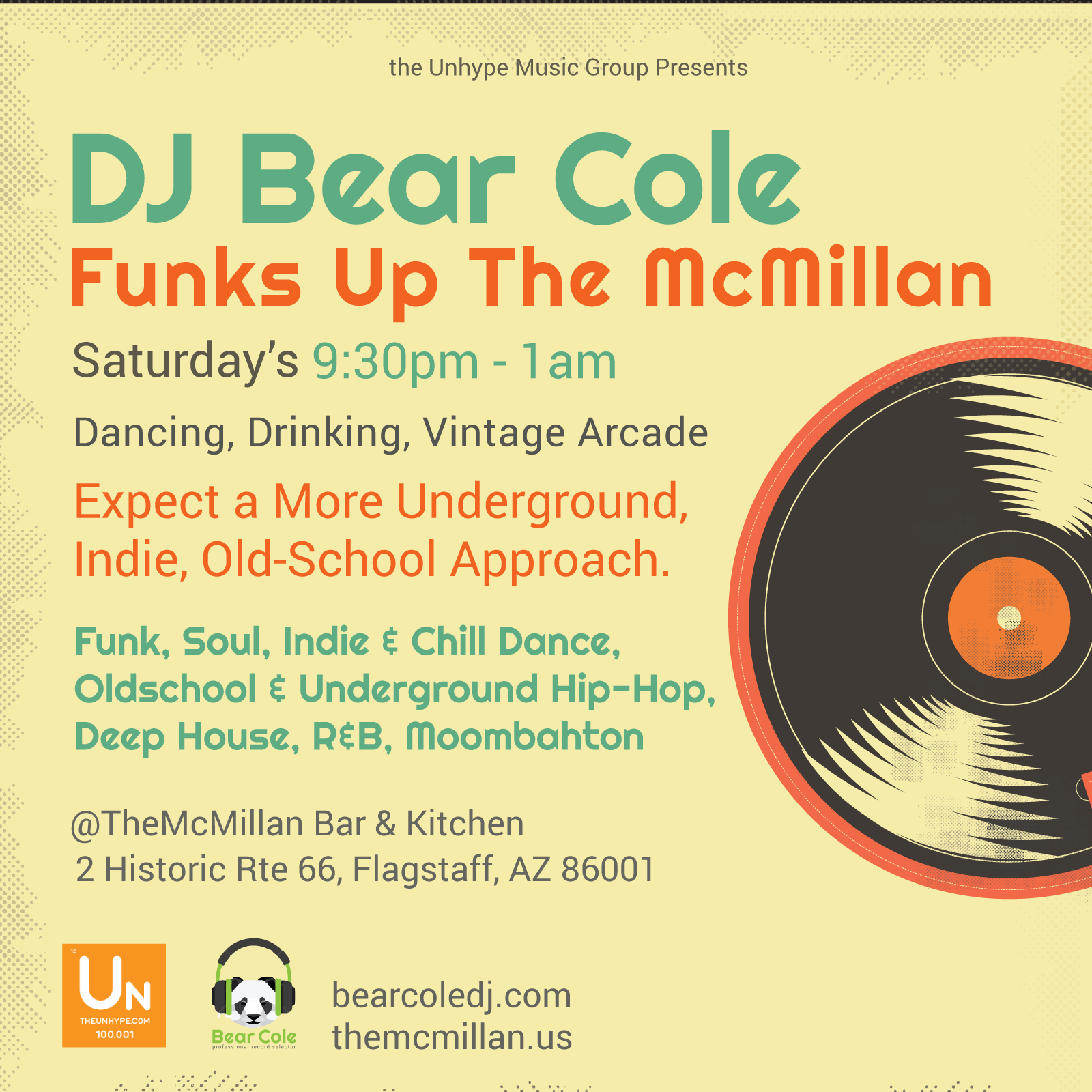 DJ Bear Cole Funks Up The McMillan flyer