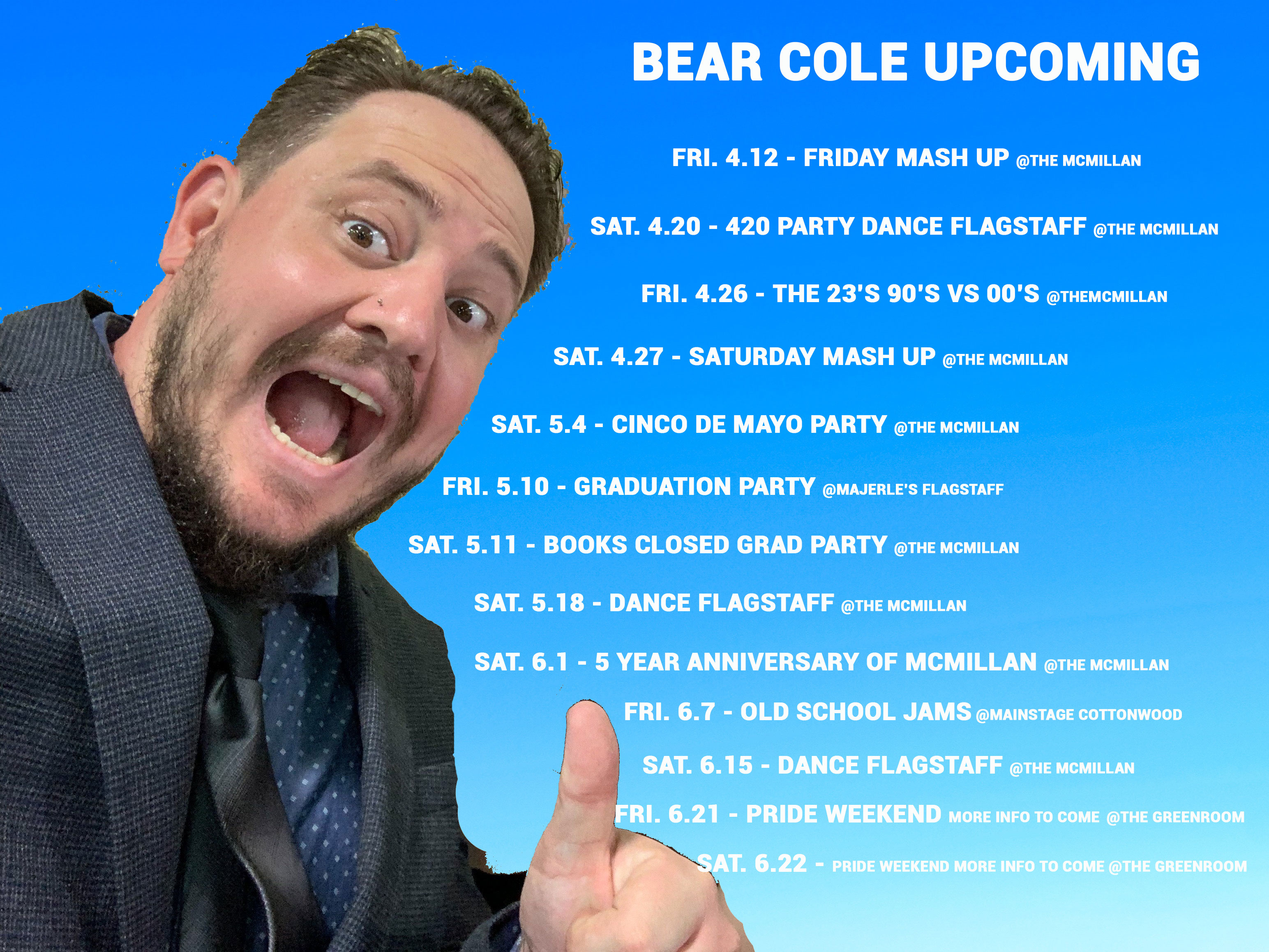 DJ Bear Cole spring 2019 schedule