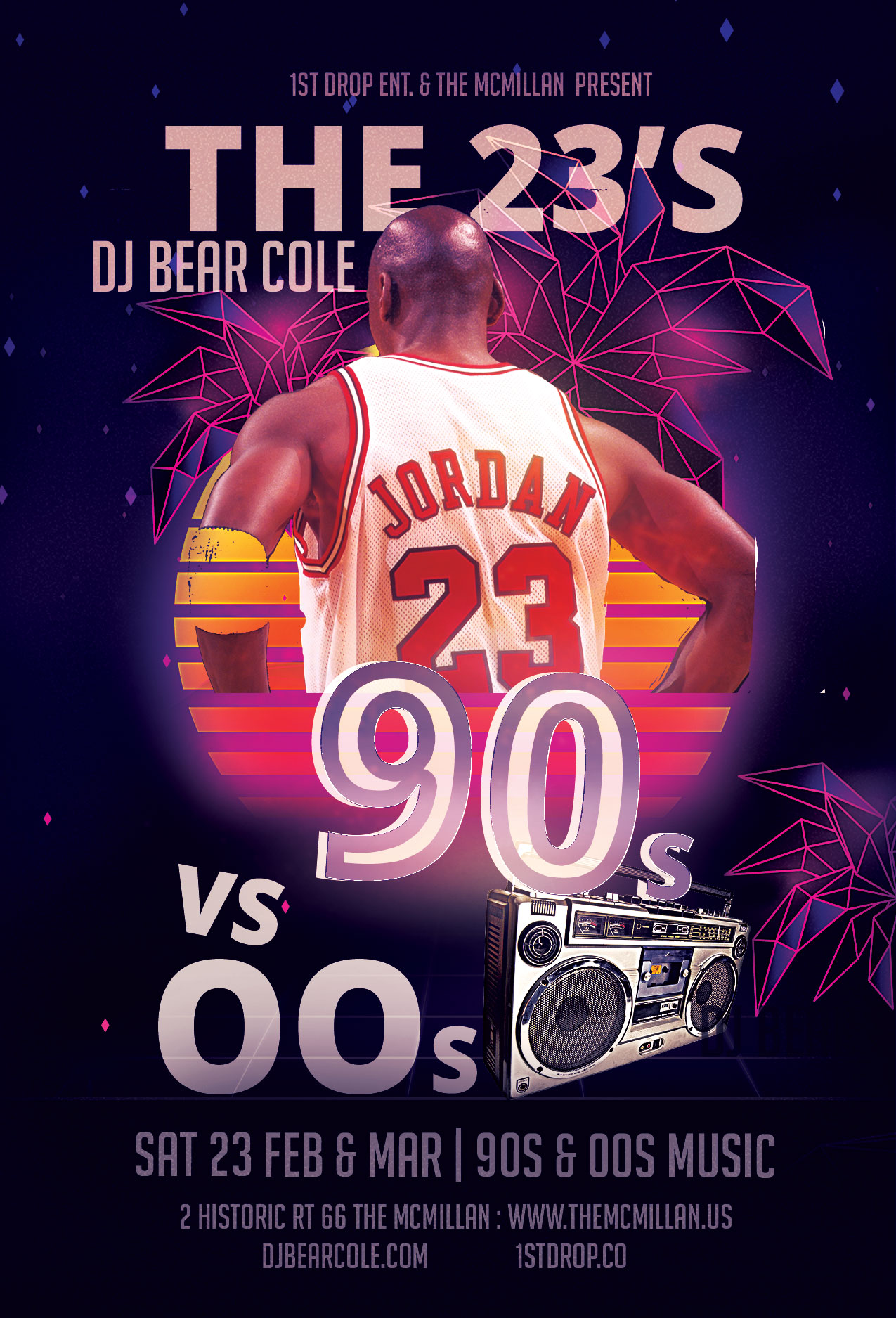 The 23s 90s versus 00s party flyer